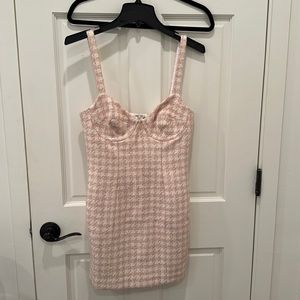 Revolve NWT pink and white houndstooth tweed mini dress size S